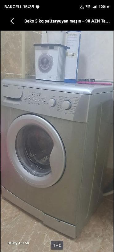iphone 15 sadə: Beko paltaryuyan maşın, 5 kq tutumu. İşlək vəziyyətdə — 1
