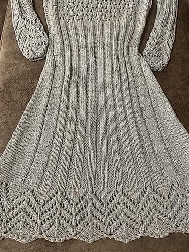 sacaqli don: Boz rəngli trikotaj paltar - Model: Dizə qədər, dar bədən xəttini — 2