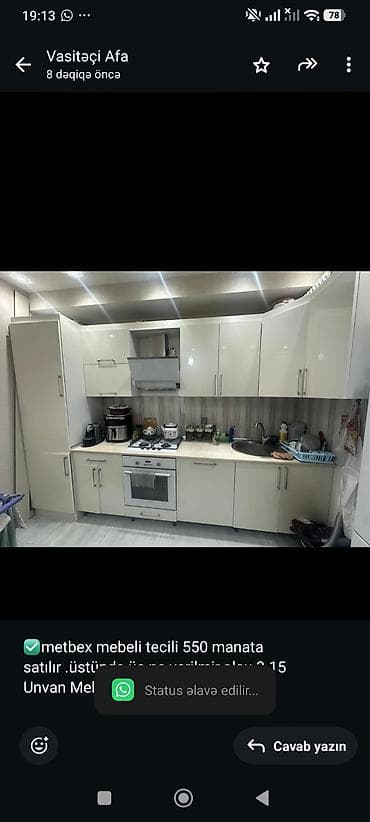 ✅metbex mebeli tecili 550 manata satılır .üstünde heç ne verilmir.olcu