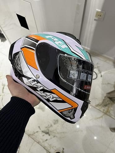 cg motor: Motosiklet dəbilqəsi – HLN tam üzlü model - Dizayn: Ağ əsas rəng — 1