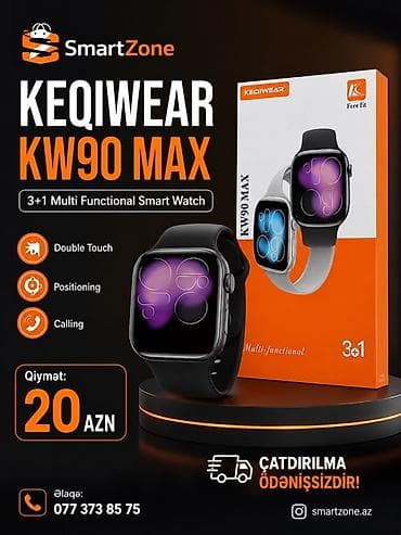 ucuz ağıllı saatlar: KEQIWEAR KW90 MAX – 3+1 çoxfunksiyalı smart saat - Double Touch — 1