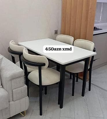 Mətbəx/dininq dəsti – 1 masa + 4 stul - Dizayn: müasir minimal üslub