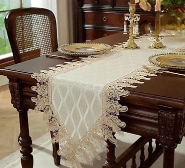 8 mart dekoru: Masa üçün dekorativ runner (Süfrə) 180 sm uzunluq İşıqda zərif parıltı — 1