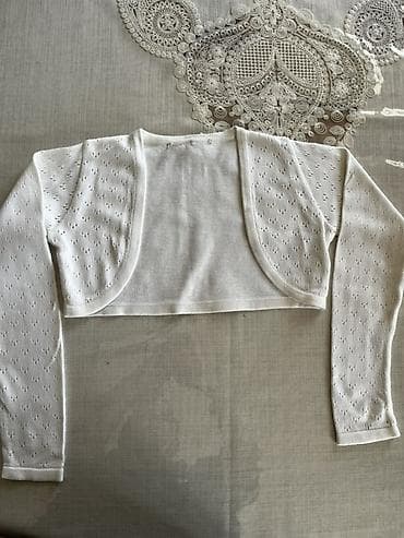 usta geyimi: Ağ rəngli qısa bolero kardiqan - Model: qollu, ön hissəsi açıq — 1