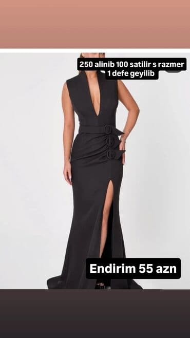 sade dön modelleri: Qara axşam donu – S ölçü - Model: dərin V-yaxa, qolsuz, bədənə oturan — 1