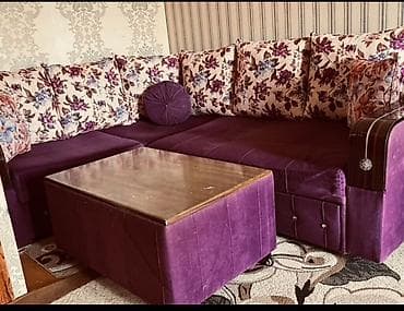 iwlenmiw masa: Bənövşəyi rəngdə L formalı künc divan dəsti - Parça: yumşaq məxməri — 2