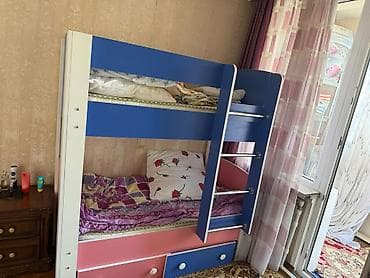 usag ucun: İki mərtəbəli uşaq çarpayısı satiram - Rənglər: mavi, çəhrayı və ağ — 1
