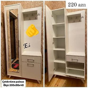 asma guzgu: Yeni, 1 qapı, Güzgülü, Ağ, Açılan, Düz dolab — 1