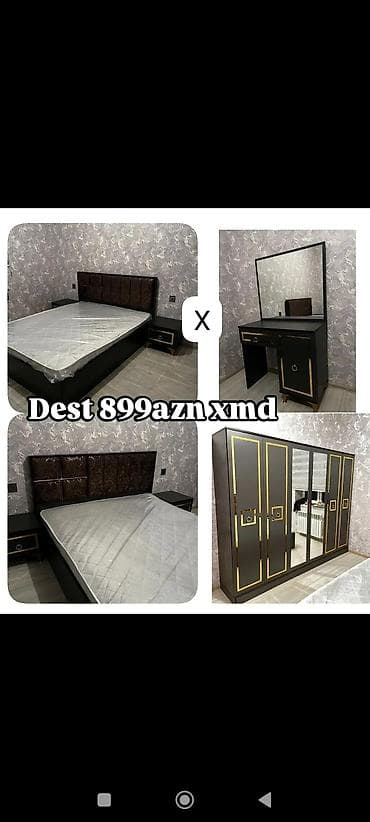 xonca desti: Yataq otağı dəsti Tərkib: - İki nəfərlik çarpayı (yumşaq başlıq, qara — 1