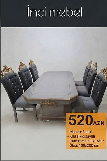 qapi ustu: Qonaq otağı üçün, Yeni, Açılmayan, Dördbucaq masa, 6 stul — 1