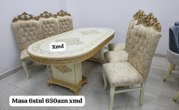 mətbəxt stol stulları: Qonaq otağı üçün, Yeni, Dördbucaq masa, 6 stul — 10