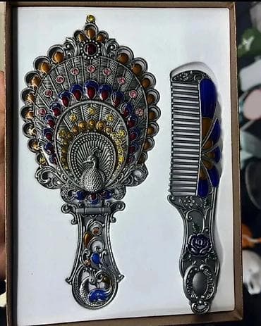 Metal naxışlı güzgü və daraq dəsti - 2 hissə: əl güzgüsü və daraq -