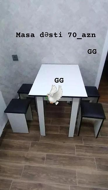 Mətbəx üçün, Yeni, Açılmayan, Kvadrat masa, 4 stul