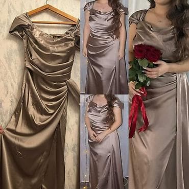 Zərif atlas materialdan uzun ziyafət/libas. - Fason: bədənə oturan, ön