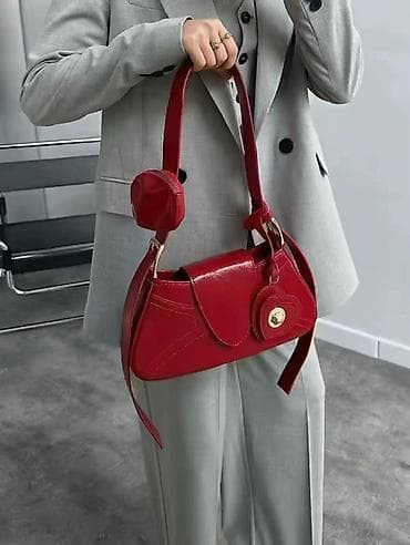 Çantalar: Qırmızı qulplu çiyin çantası – zərif və diqqətçəkən dizayn - — 2