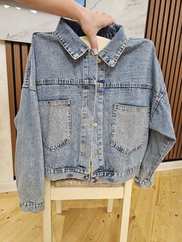 Oversize denim cins gödəkcə - Material: qalın denim (mavi yuyulmuş