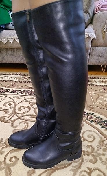 каблук: Qadın dizüstü çəkmələr – qara rəng - Model: dizdən yuxarı uzunluqda — 1