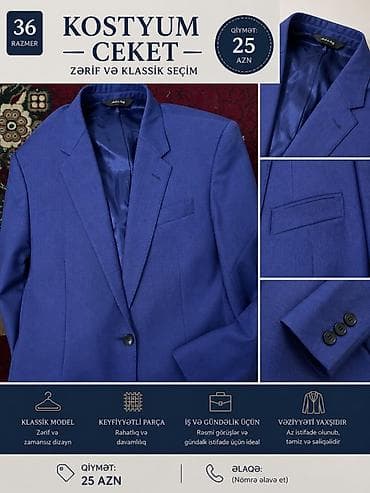 Kostyum ceketi – zərif və klassik seçim - Rəng: mavi - Razmer: 36 -