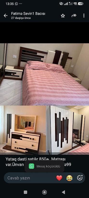 matras satilir: Yataq dəsti satılır 850₼. Matrası var.Ünvan Qarayev. 2122. Fatimə99 — 1