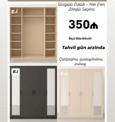 Açılan, 3 qapılı Düz dolab, Qarderob, paltar dolabı lalafo.az -da Açılan, 3 qapılı Düz dolab, Qarderob, paltar dolabı