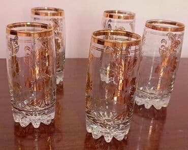 şüşə qab: Qədəhlər, rəng - Qızılı, Şüşə, 6 ədədli dəst, 300 ml, Türkiyə — 1