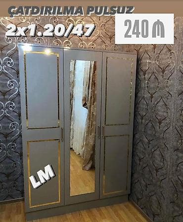 ustular: Güzgülü üç qapılı şkaf - Ölçü: 2 x 1.20 x 47 sm (təxmini yazılış — 1