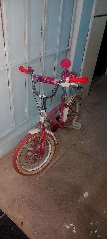 təkərli çantalar: Uşaq velosipedi – 16 düym təkərlər - Rəng: çəhrayı/ağ, güllü naxışlı — 4