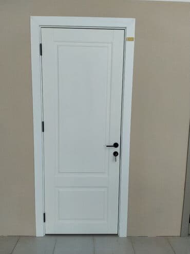 Otaq qapıları: Ağ rəngdə, müasir dizaynlı qapı. Bu qapı iki panelli dizayna malikdir
