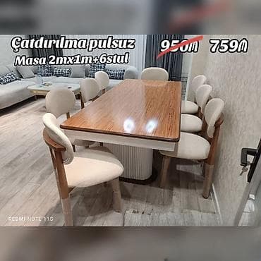 stull: Qonaq otağı və yemək sahəsi üçün masa və 6 stul dəsti. - Masa ölçüsü — 1