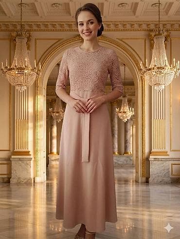 gupurlu donlar: Zərif pudra rəngli uzun don - Model: beldən kəsimli, A-kesim ətək — 1