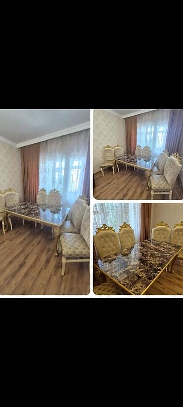 stulla: Qonaq otağı üçün, İşlənmiş, Dördbucaq masa, 6 stul — 1