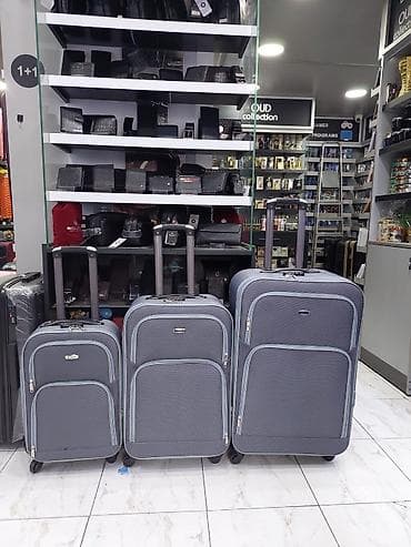 teleskopik: Səyahət üçün 3-lü tekstil çamadan dəsti - Rəng: boz, açıq mavi — 1