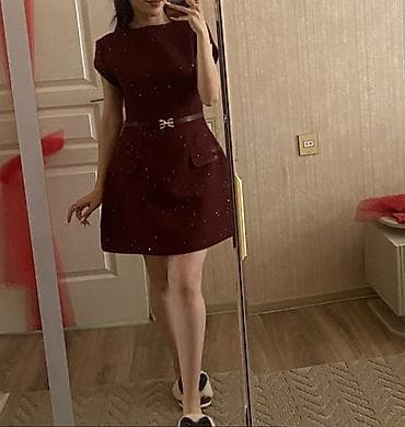 tikiş sexi: Bordo rəngli paltar - Parça: toxumalı, xırda parıltılı naxışlarla - — 4