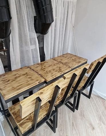 stull: Loft üslubunda masa və stul dəsti. Dəst təbii görünüşlü ağac səth və — 2