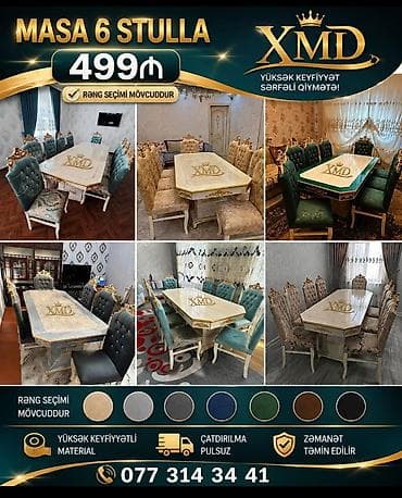 alt ust kravatlar: Masa + 6 stul dəsti - Klassik-royal dizayn, oyma və qızılı dekor — 1