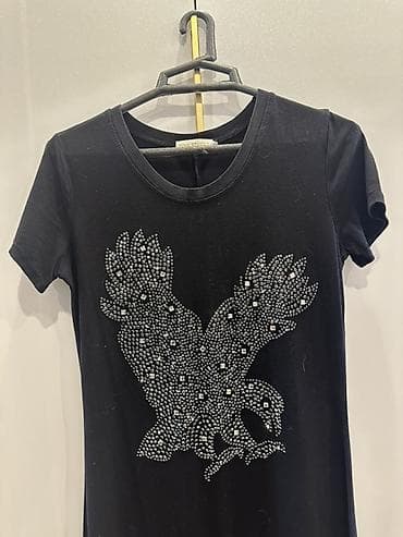 Qara rəngli uzun T‑shirt/əlbisə S ölçu - Model: qısaqoll, dairəvi — 2