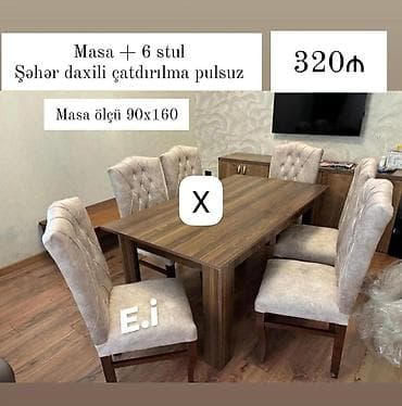 balkon stul: Masa + 6 stul dəsti - Masa ölçüsü: 90 × 160 sm - Klassik dizaynlı — 1