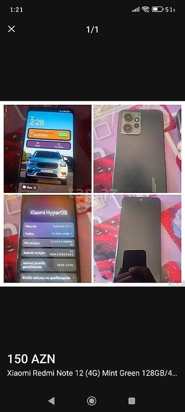 sirvan telefon: Redmi Note 12, 128 GB, rəng - Yaşıl, İki sim kartlı — 1