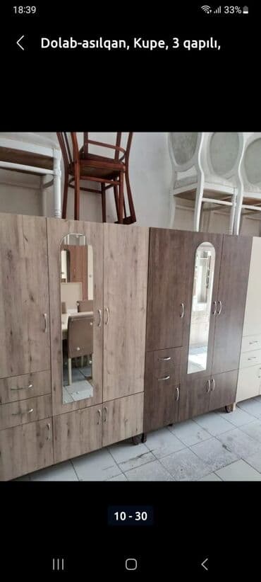 asilqan dolab: Açılan, 3 qapılı Düz dolab, Qarderob, paltar dolabı — 10