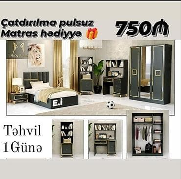 saray mebel: Uşaq/yeniyetmə yataq otağı mebel dəsti – müasir dizayn, 3 rəng — 2