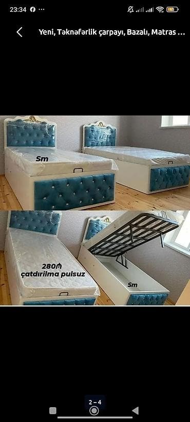 intex matras: Tək nəfərlik çarpayı – bazalı, matraslı - Rəng: ağ karkas, mavi — 1