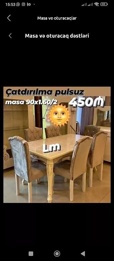 stol stul modelleri: Dördbucaq masa, Qonaq otağı üçün, 6 nəfər, Açılmayan — 1