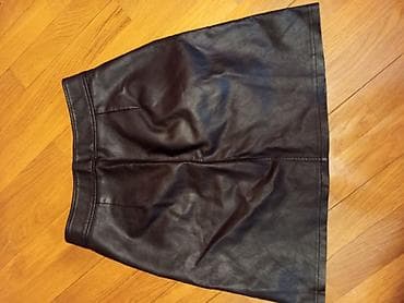 Ətəklər: Qara dəri mini ətək - Model: A-kəsim, beldən oturan, mini uzunluq - — 3