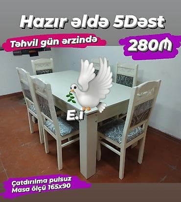islenmis stol stul: Qonaq otağı üçün, Yeni, Dördbucaq masa, 4 stul — 1