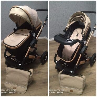 Mehra……Uşaq arabası – bej rəng, təkərlər yaylı amortizatorlu, möhkəm