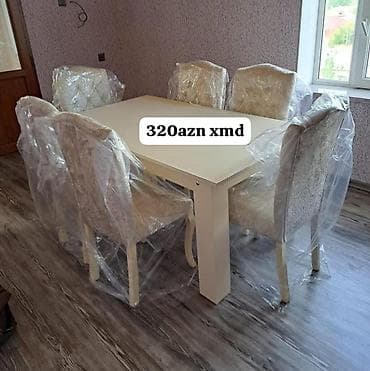 tek taxt: Yemək otağı dəsti – 1 stol + 6 stul - Rəng: krem/ivory tonlarında - — 1