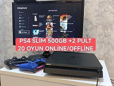 PS4 slim 500GB tam komplekt 2 pult + 20 oyun yaddaşında. Sistem 13.52