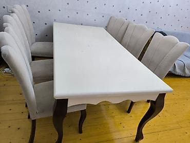 Qonaq otağı üçün, İşlənmiş, Açılmayan, Dördbucaq masa, 8 stul — 2