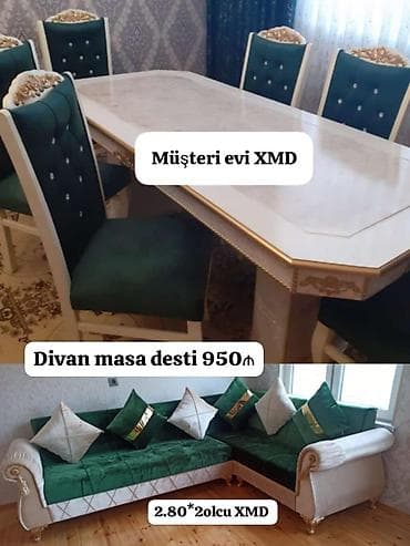 bortik desti: Divan–masa dəsti - Dəst tərkibi: geniş yemək masası və yüksək arxalı — 1