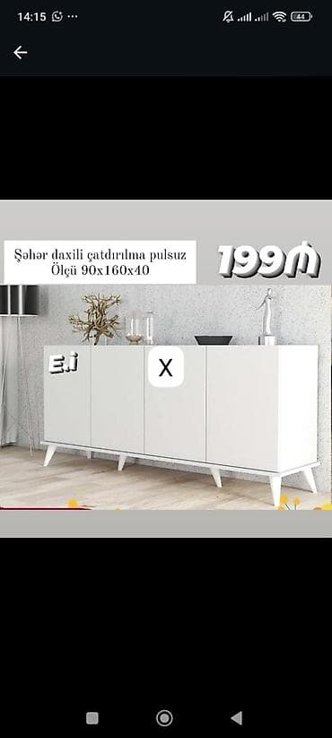 dolab ofis: Mebel – Ağ rəngli modern bufet/komod - Ölçü: 90 x 160 x 40 sm - — 1